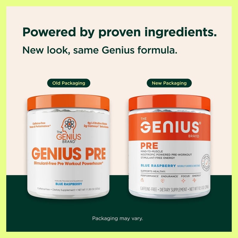 The Genius Brand مكمل غذائي خالي من المنشطات قبل التمرين بنكهة طبيعية ومحلاة بالتوت الأزرق خالي من الكافيين وزن صافي 11.35 أونصة (322 جرام)  - Image 3