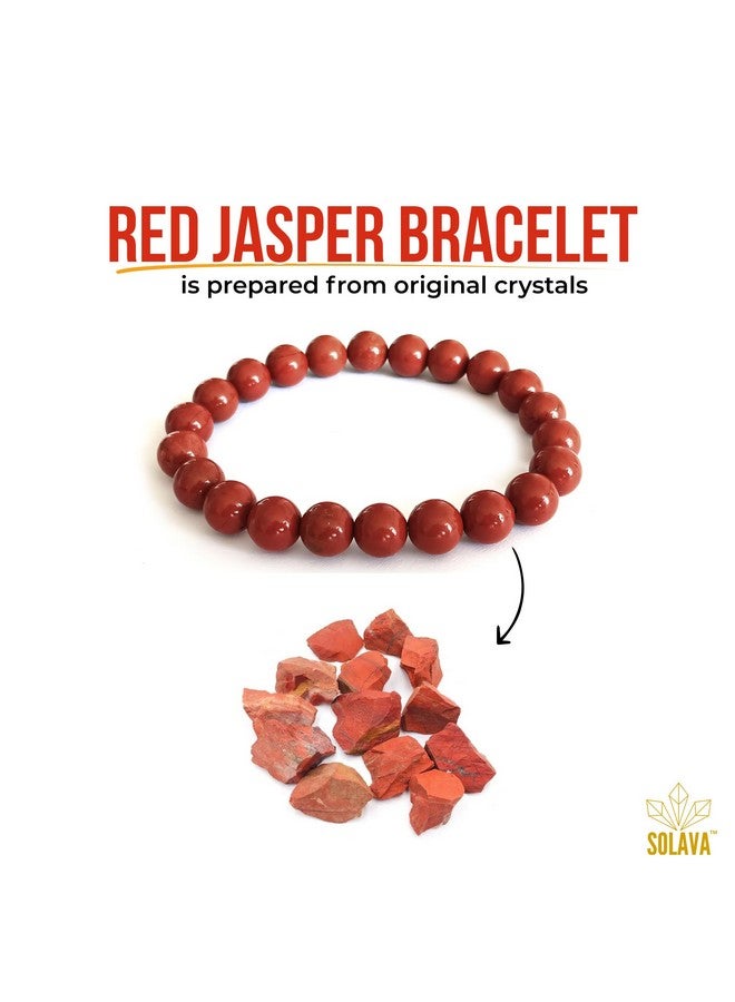 SOLAVA Original Red Jasper Bracelet with Lab Certificate for Men and Women - Natural Energised Red Bracelet for Money, Balance Root Chakra, Reiki Healing and Good Luck - 8MM Beads - Image 3