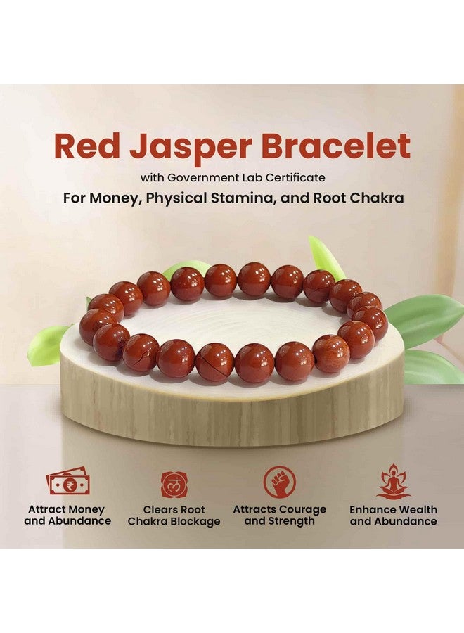 SOLAVA Original Red Jasper Bracelet with Lab Certificate for Men and Women - Natural Energised Red Bracelet for Money, Balance Root Chakra, Reiki Healing and Good Luck - 8MM Beads - Image 2