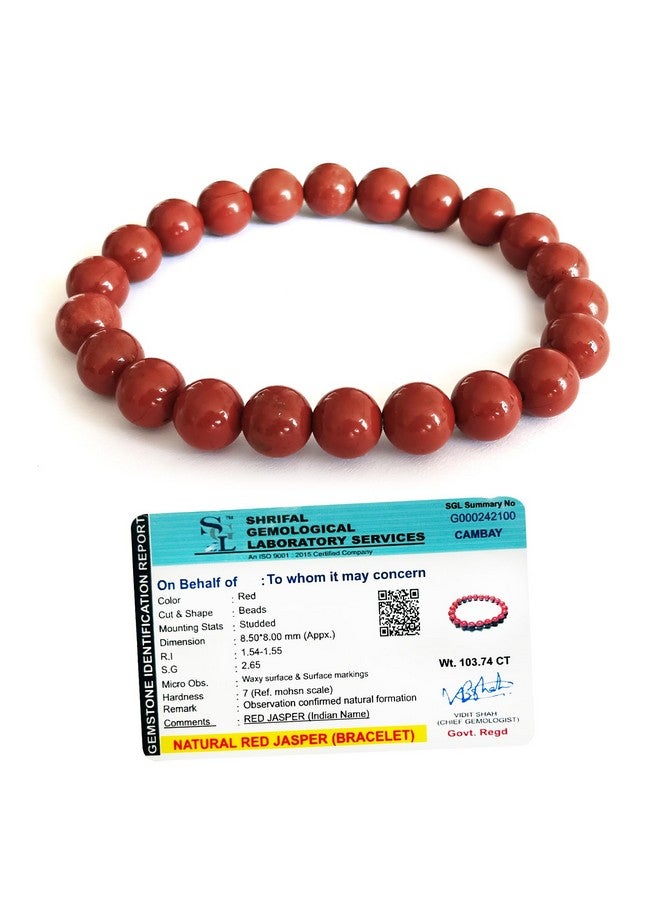 SOLAVA Original Red Jasper Bracelet with Lab Certificate for Men and Women - Natural Energised Red Bracelet for Money, Balance Root Chakra, Reiki Healing and Good Luck - 8MM Beads - Image 1