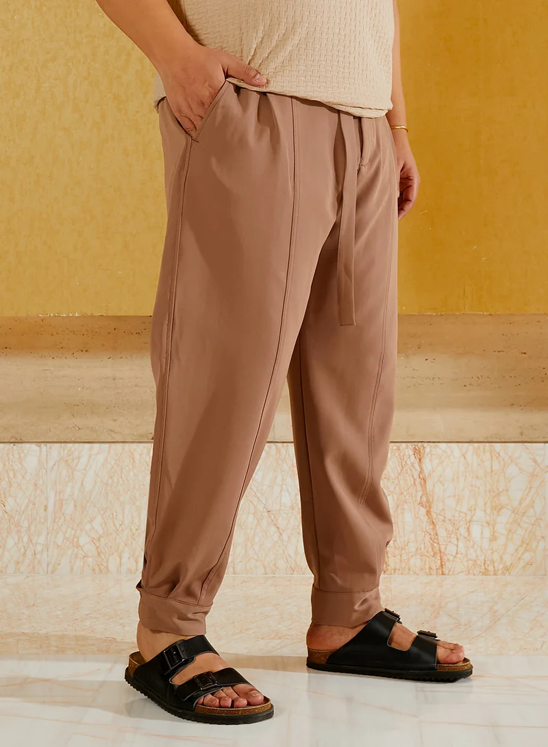 Instafab Plus Instafab Plus Men's Fawn Beige Tailored Chino Trousers For Casual Wear | Mid-Rise | Slim Fit | Button Closure | Plus Size Trousers Crafted With Comfort Fit For Everyday Wear