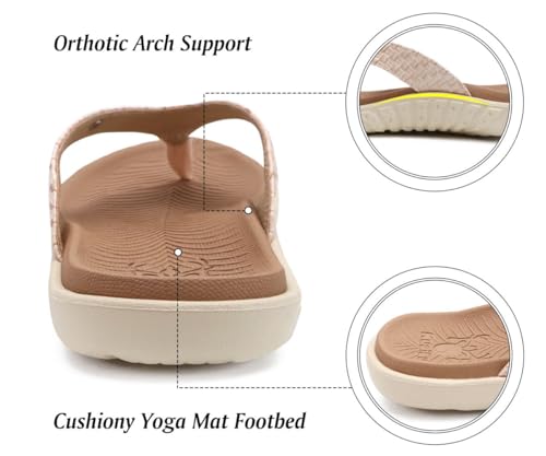 KuaiLu Flip Flops for Women Ladies Yoga Mat Comfortable Sport Walking Thong Sandal With Plantar Fasciitis Arch Support Slip-on Slides Indoor Outdoor For Summer Size 10 Beige White - Image 3