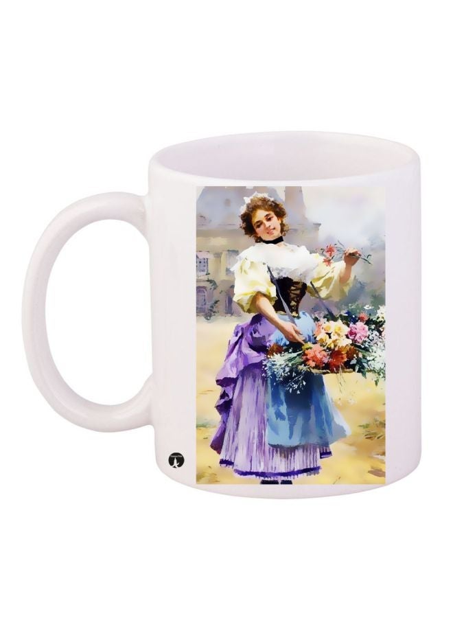 RYN Farm Girl Printed Coffee Mug White/Beige/Purple 11ounce