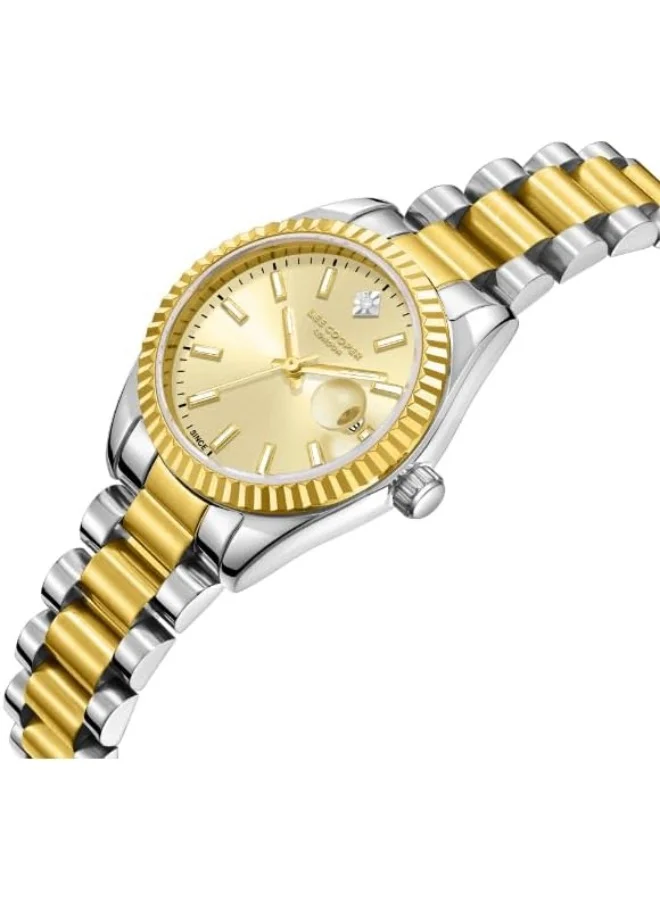 لي كوبر LEE COOPER Women's 2015-3 Movement Watch, Date Display and Metal Strap - LC08126.210, Champagne