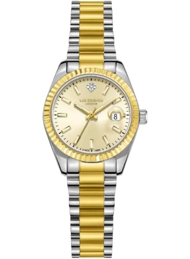 لي كوبر LEE COOPER Women's 2015-3 Movement Watch, Date Display and Metal Strap - LC08126.210, Champagne