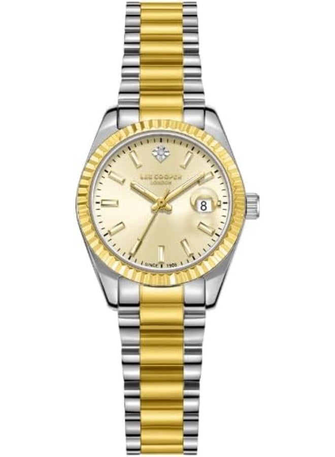 لي كوبر ساعة لي كوبر نسائية بحركة - وعرض التاريخ وسوار معدني، لون شامبين - Image 1