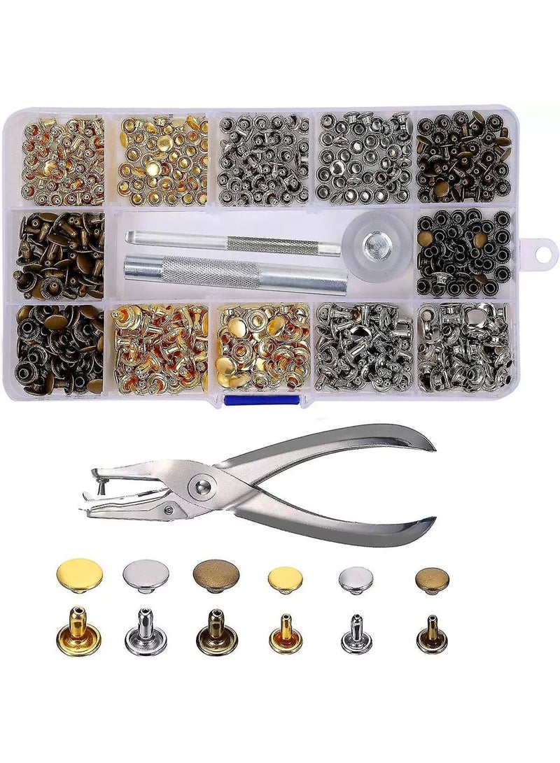 240 Sets Of Double-Sided Metal Rivets In 3 Colors And 2 Sizes With Punch And Installation Tool Box - Image 1