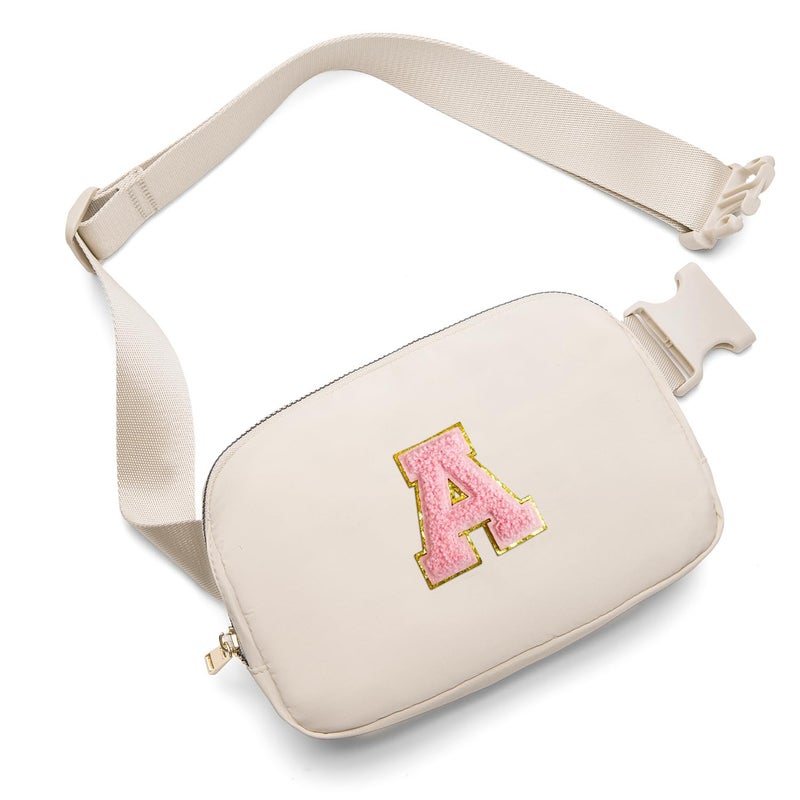 Gitus Belt Bag Fanny Pack Crossbody Bags with Initial Letter Patch Cute Stuff Birthday Gifts for Teenager Girls Cool Stuff for Teens Trendy Preppy Stuff for Teen Girls (Beige-A) - Image 1