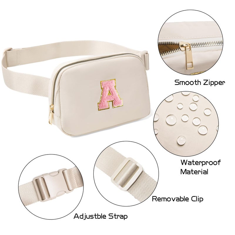 Gitus Belt Bag Fanny Pack Crossbody Bags with Initial Letter Patch Cute Stuff Birthday Gifts for Teenager Girls Cool Stuff for Teens Trendy Preppy Stuff for Teen Girls (Beige-A) - Image 4
