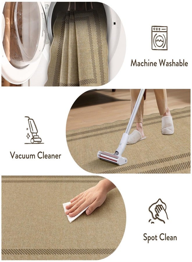 LIVEBOX Scalloped Washable 5x7 Rug, Easy Jute Tan Rugs for Living Room, Indoor Geometric Rug for Bedroom, Outdoor Farmhouse Non-Slip Rug Dining Room Mat Morden Carpet Area Rug for Home Office - Image 5