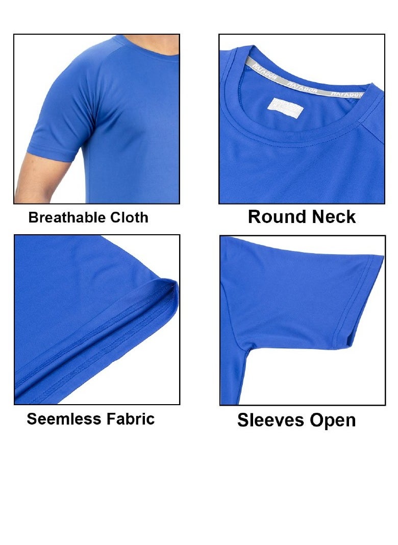 Sports Plain Blue Crew Neck T-Shirt for Men