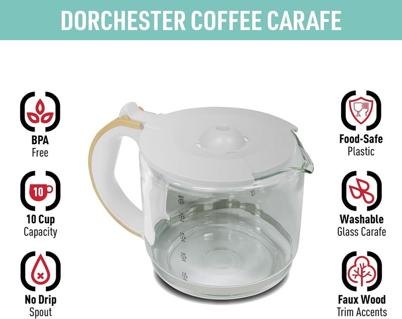 HADEN 10-Cup Replacement Glass Carafe Pot with Lid for Dorchester Coffee Maker, Matte White - Image 2