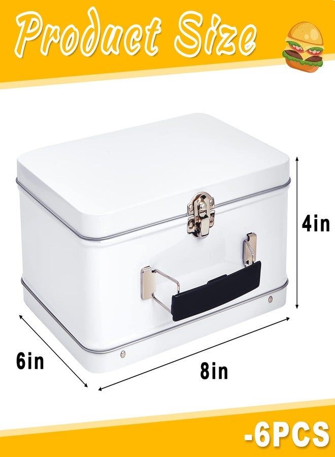 Rtteri 6 Pack DIY Lunch Box Tin Retro Set 8 x 6 x 4 inches with Hinged Lids DIY Large Fun Box for Storage Blank Design Vintage Metal Lunch Box for Kids Sandwich Containers (White) - Image 2
