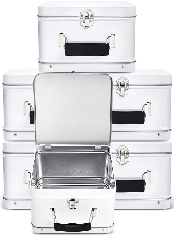 Rtteri 6 Pack DIY Lunch Box Tin Retro Set 8 x 6 x 4 inches with Hinged Lids DIY Large Fun Box for Storage Blank Design Vintage Metal Lunch Box for Kids Sandwich Containers (White) - Image 1