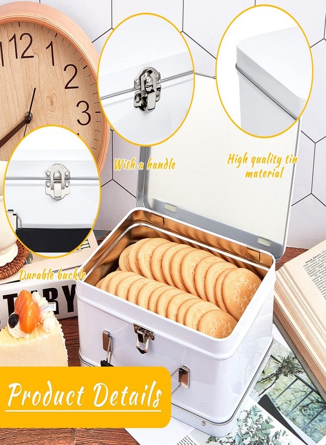 Rtteri 6 Pack DIY Lunch Box Tin Retro Set 8 x 6 x 4 inches with Hinged Lids DIY Large Fun Box for Storage Blank Design Vintage Metal Lunch Box for Kids Sandwich Containers (White) - Image 3
