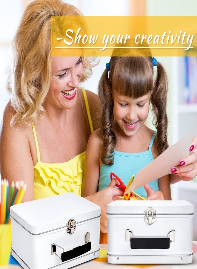 Rtteri 6 Pack DIY Lunch Box Tin Retro Set 8 x 6 x 4 inches with Hinged Lids DIY Large Fun Box for Storage Blank Design Vintage Metal Lunch Box for Kids Sandwich Containers (White) - Image 5