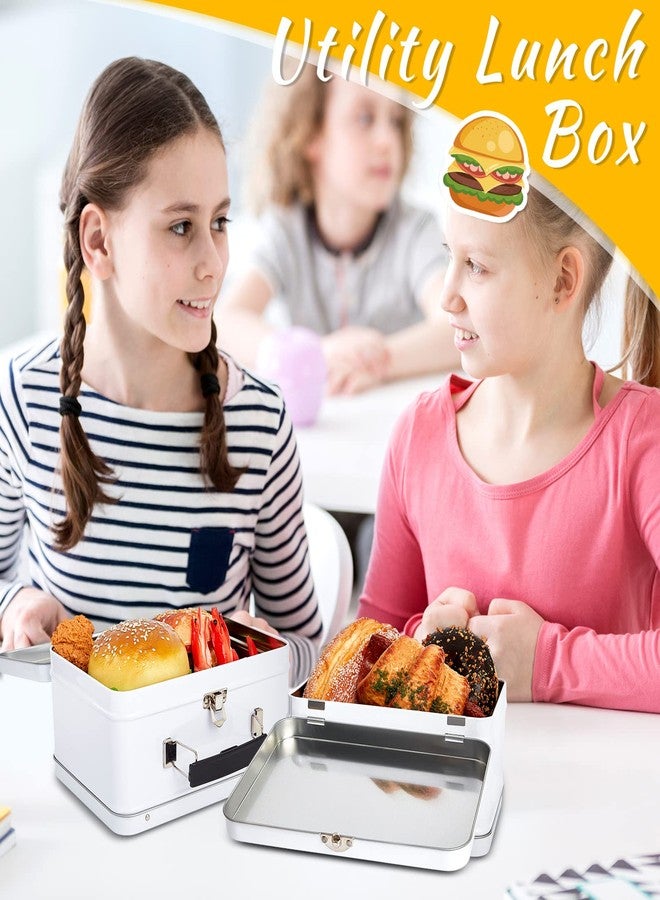 Rtteri 6 Pack DIY Lunch Box Tin Retro Set 8 x 6 x 4 inches with Hinged Lids DIY Large Fun Box for Storage Blank Design Vintage Metal Lunch Box for Kids Sandwich Containers (White) - Image 4