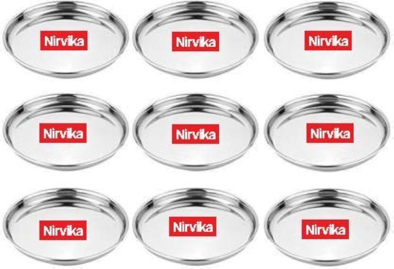 Nirvika Stainless Steel 9pc Thali Plate13 inch Khumcha Kitchenware Set Ideal for Home Restaurants and Family Use Silver - Image 1