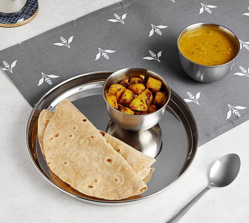 Nirvika Stainless Steel 9pc Thali Plate13 inch Khumcha Kitchenware Set Ideal for Home Restaurants and Family Use Silver - Image 3