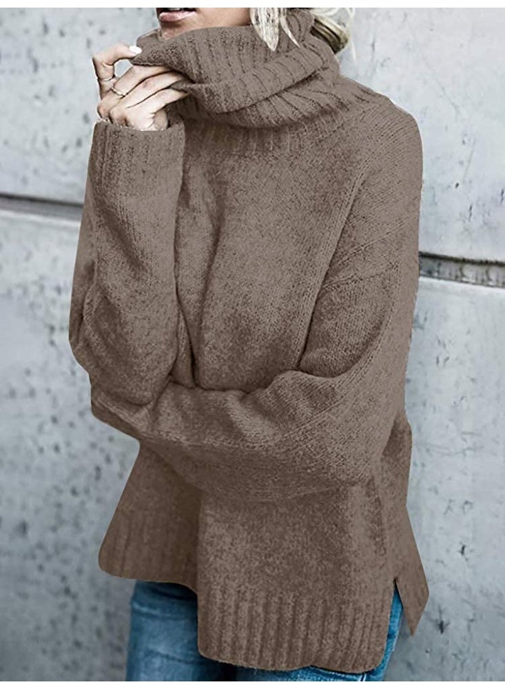 NIBEMINENT Autumn and Winter Women's Sweater Casual Knitted Top Long Sleeve High Round Neck Solid Color Sweater Women's Clothing - Image 1