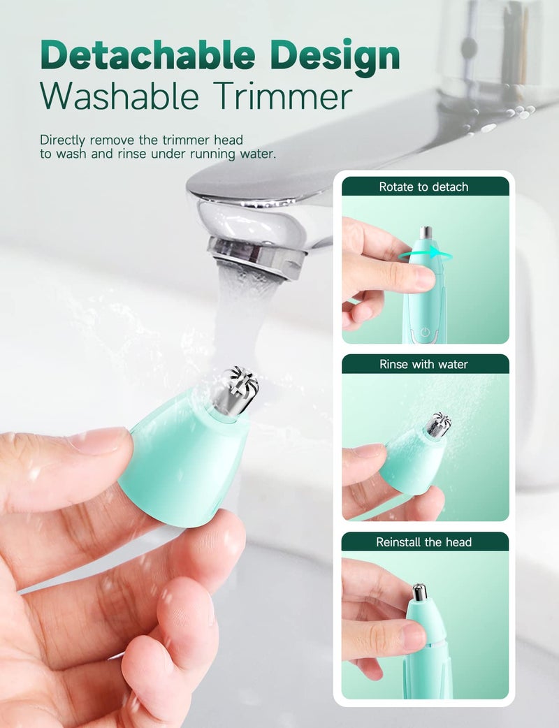 ZORAMI Rechargeable Ear and Nose Hair Trimmer - 2025 Professional Painless Eyebrow & Facial Hair Trimmer for Men Women, Powerful Motor and Dual-Edge Blades for Smoother Cutting Mint Green - Image 5