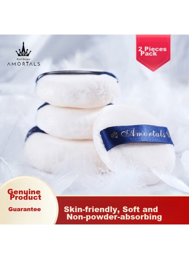 الخالدون Amortals Velvet Bare Skin Loose Powder Puff، 2-pack، Medium Size، يمنع امتصاص البودرة، ينفش ويُثبت المكياج، هدية عيد - Image 4