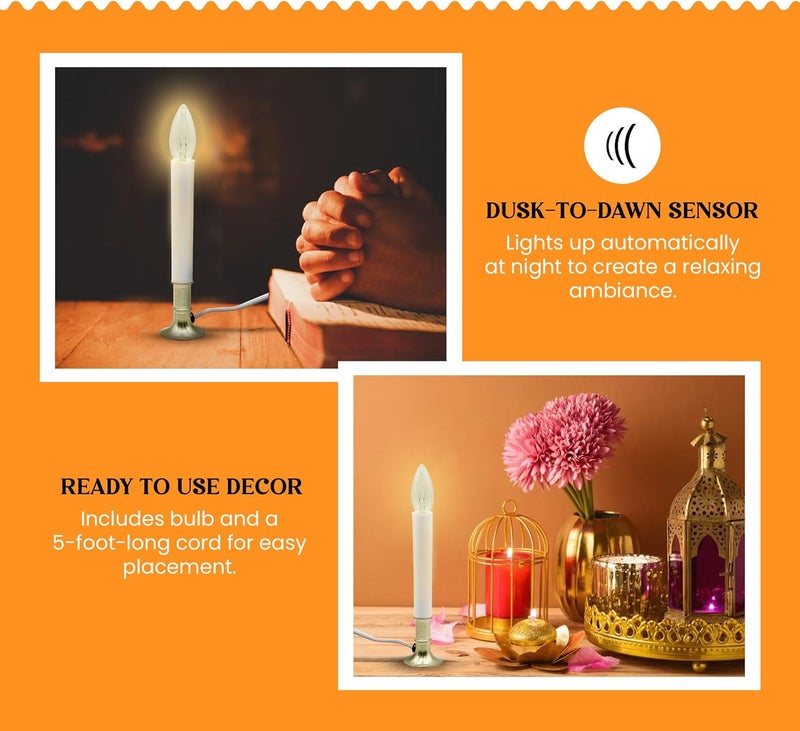 Creative Hobbies Electric Window Candle Lamp with Brass Plated Base, Dusk to Dawn Sensor Turns Candle on in Dark and Off in Light, Ready to Use! - Image 3