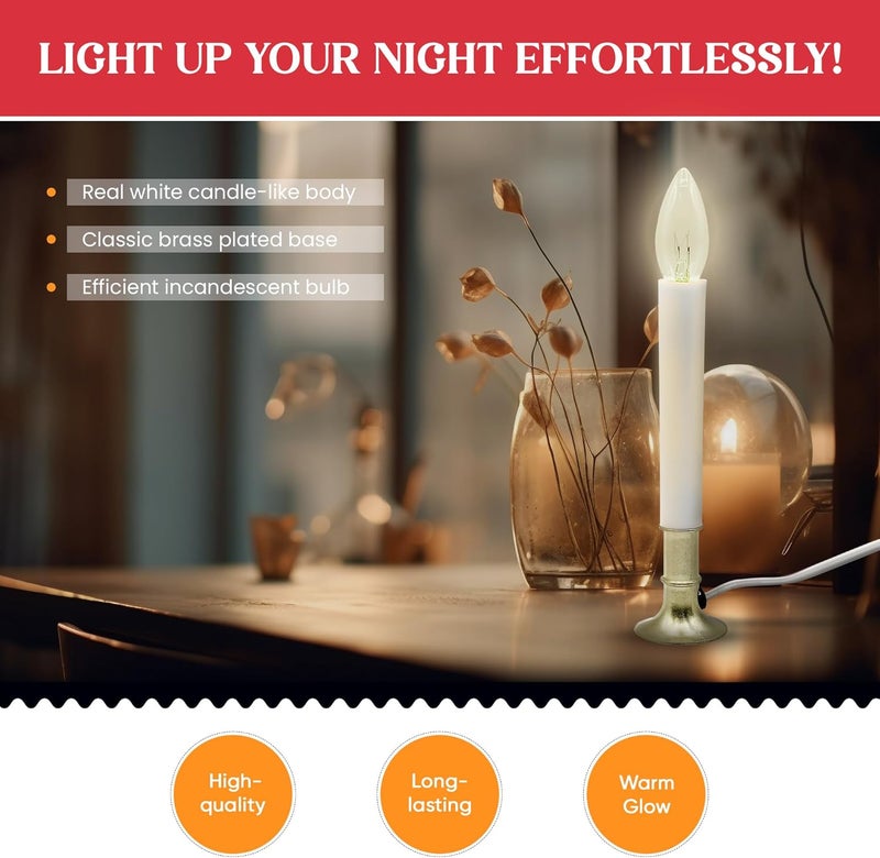 Creative Hobbies Electric Window Candle Lamp with Brass Plated Base, Dusk to Dawn Sensor Turns Candle on in Dark and Off in Light, Ready to Use! - Image 2