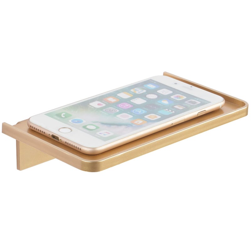MATIMASU Stick-on Wall Shelf - Small Wall Mounted Adhesive Clear Acrylic Shelf Phone Holder Shelves Wipes Rack for Bathroom,Kitchen,Toilet,Office - Gold - Image 1