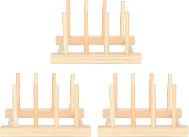 Estink Bowl Dish Draining Rack 3Set Multifunctional Wooden Drain Dish Rack Kitchen Dish Drying Rack Dinner Plate Storage Rack for Home Decoration Kitchen Utensils 55 x 53 x 39in - Image 1