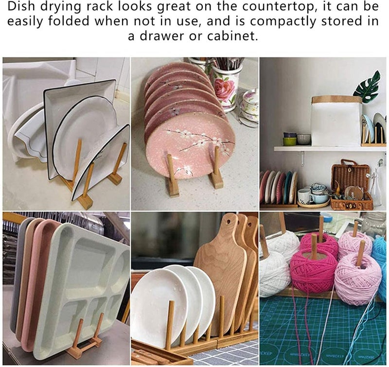Estink Bowl Dish Draining Rack 3Set Multifunctional Wooden Drain Dish Rack Kitchen Dish Drying Rack Dinner Plate Storage Rack for Home Decoration Kitchen Utensils 55 x 53 x 39in - Image 2
