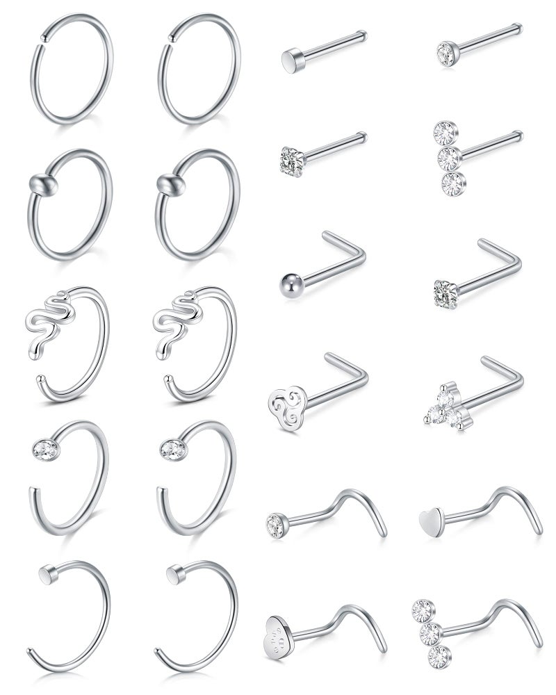 MODRSA Nose Rings Hoops 18g Surgical Steel Piercings Jewelry for Women - Silver 18 Gauge - Image 1