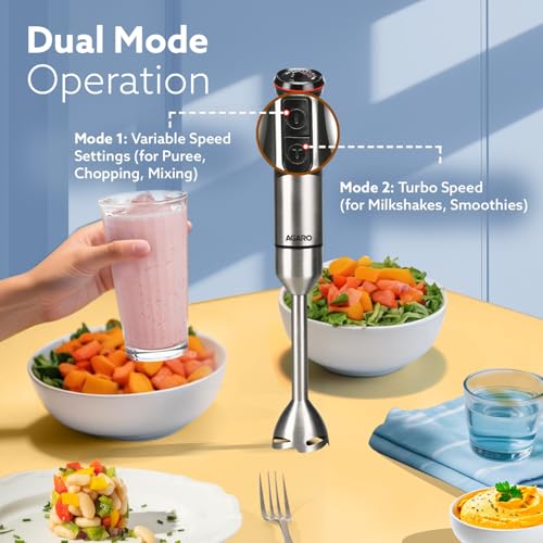 AGARO Grand 1000 Watts Hand Blender with 2 Variable Speed Modes & Speed Regulator, Stainless Steel Blades (Black) - Image 4