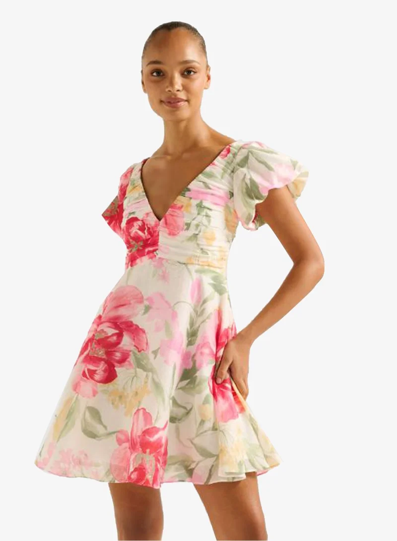 June Ruched V Neck Mini Dress