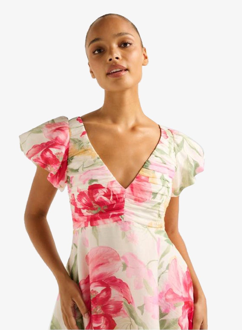 فورايفر نيو فستان قصير بياقة على شكل حرف  بتكشكش لشهر يونيو - Image 4