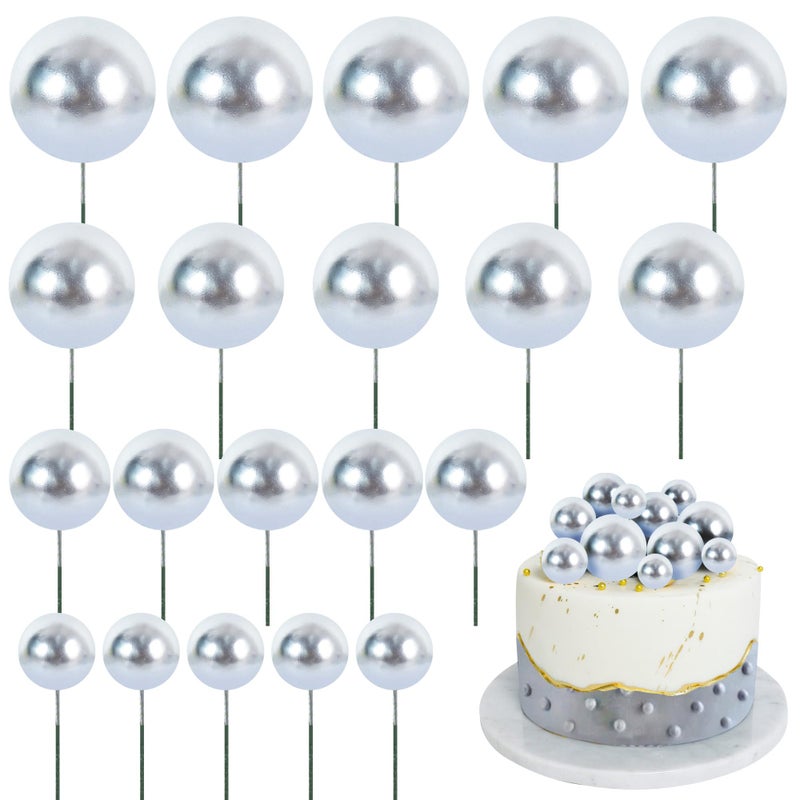 BEISHIDA 20 PCS Silver Mini Ball Cake Toppers Foam Cake Balls Decoration Supplies for Happy Birthday Anniversary Wedding Baby Shower Graduation Christmas Cake Decorations - Image 1