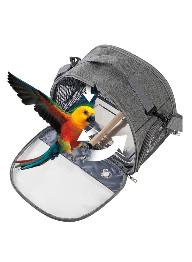Small Bird Travel Cage Carrier, Portable Parrot Parakeet Carrier with Standing Perch and Tray, Budgies Carry Transport Bag with Clear Side Window for Vet Visit and Outdoor, Grey, NB107 - Image 2