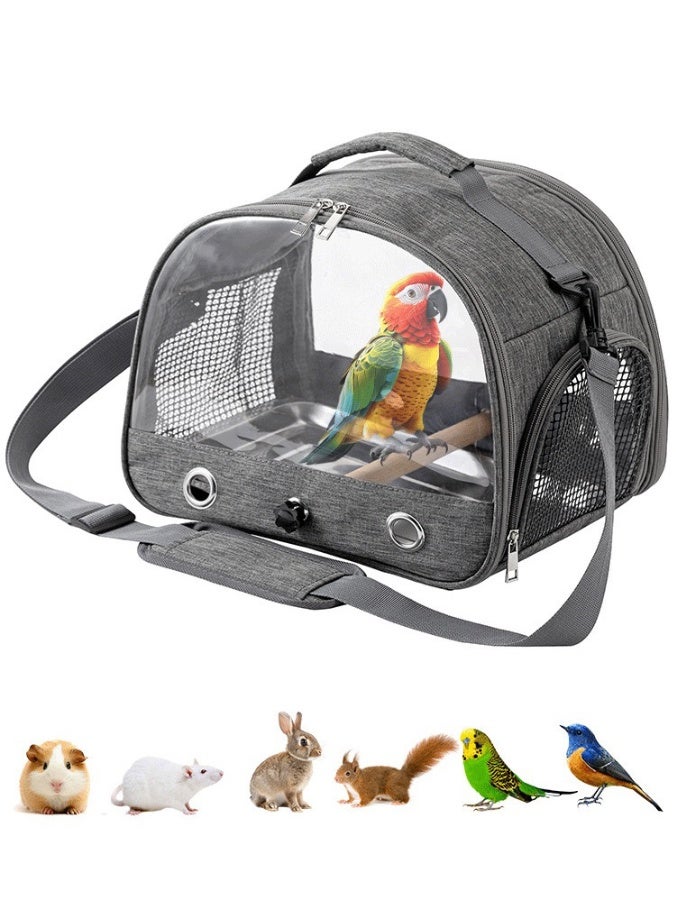 Small Bird Travel Cage Carrier, Portable Parrot Parakeet Carrier with Standing Perch and Tray, Budgies Carry Transport Bag with Clear Side Window for Vet Visit and Outdoor, Grey, NB107 - Image 1