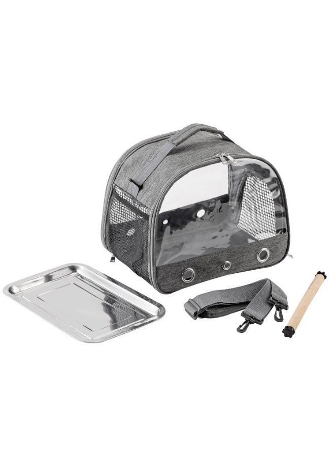 Small Bird Travel Cage Carrier, Portable Parrot Parakeet Carrier with Standing Perch and Tray, Budgies Carry Transport Bag with Clear Side Window for Vet Visit and Outdoor, Grey, NB107 - Image 5