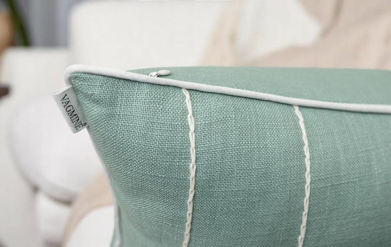 VAGMINE Hand Embroidered Cotton Throw Pillow Cover 20x20 â€“ Light Teal Square Decorative Accent Cushion for Sofa, Bed & Couch â€“ Daisy - Image 4