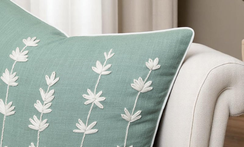 VAGMINE Hand Embroidered Cotton Throw Pillow Cover 20x20 â€“ Light Teal Square Decorative Accent Cushion for Sofa, Bed & Couch â€“ Daisy - Image 2