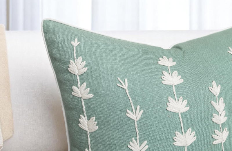 VAGMINE Hand Embroidered Cotton Throw Pillow Cover 20x20 â€“ Light Teal Square Decorative Accent Cushion for Sofa, Bed & Couch â€“ Daisy - Image 3