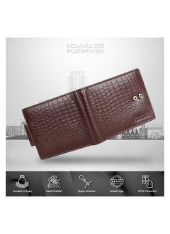 HAMMONDS FLYCATCHER HAMMONDS FLYCATCHER Genuine Leather Wallet for Men, RFID Protected Leather Purse for Men, Money Purse for Men, Bi-Fold Wallet, 7 Card Slots, Zipper Coin Pocket, Metal Snap Button - Croc Brown  - Image 4