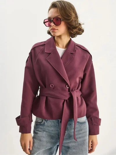 Bianco Lucci LUCCI Oversized Trench Coat with Tie Closure