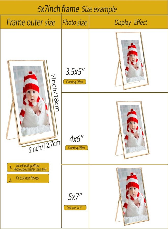 GorYeeFine إطارات ذهبية عائمة مقاس 5×7 بوصة، قابلة للتعديل لتناسب صورًا بمقاس 3.5×5 بوصة و4×6 بوصة. إطارات صور أنيقة لعرضها على الطاولة أو الرف، مثالية لحفلات الزفاف، وعيد الشكر، وعيد الميلاد، لتزيين المنزل والمكتب. - Image 4
