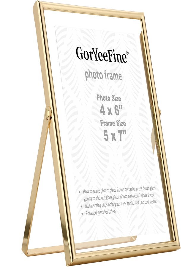 GorYeeFine إطارات ذهبية عائمة مقاس 5×7 بوصة، قابلة للتعديل لتناسب صورًا بمقاس 3.5×5 بوصة و4×6 بوصة. إطارات صور أنيقة لعرضها على الطاولة أو الرف، مثالية لحفلات الزفاف، وعيد الشكر، وعيد الميلاد، لتزيين المنزل والمكتب. - Image 1