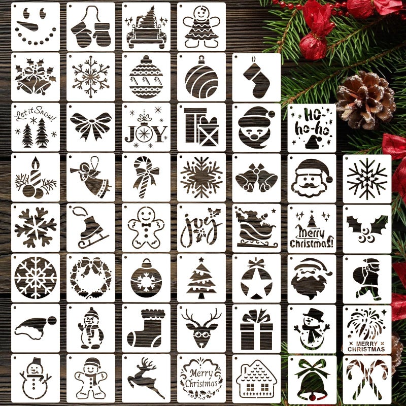 CH HAICHENG 50 PCS Christmas Painting Stencils Reusable Christmas Stencils for Painting on Wood Rocks Canvas Fabric Glass Pottery 4x4 Inch - Image 3