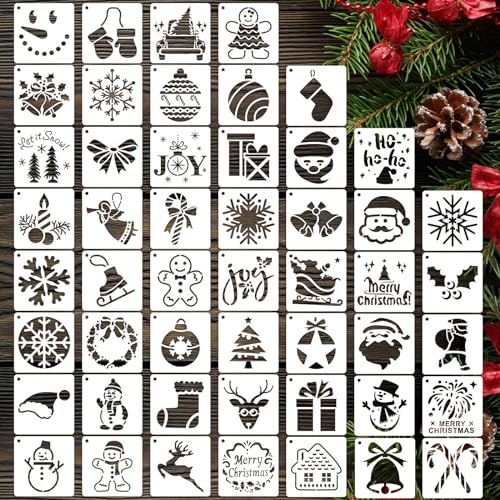 CH HAICHENG 50 PCS Christmas Painting Stencils Reusable Christmas Stencils for Painting on Wood Rocks Canvas Fabric Glass Pottery 4x4 Inch - Image 1