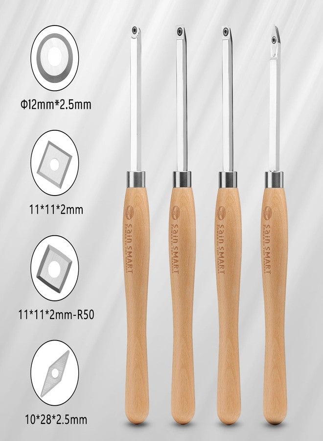 SainSmart 4 PCS Carbide Wood Lathe Turning Tool Set, Diamond, Round, and Square Replaceable Carbide Inserts, Ergonomic Wood Handle, for Turning Pens or Projects, One Wooden Storage Case - Image 4