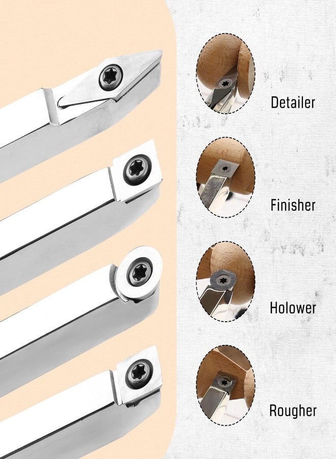 SainSmart 4 PCS Carbide Wood Lathe Turning Tool Set, Diamond, Round, and Square Replaceable Carbide Inserts, Ergonomic Wood Handle, for Turning Pens or Projects, One Wooden Storage Case - Image 2